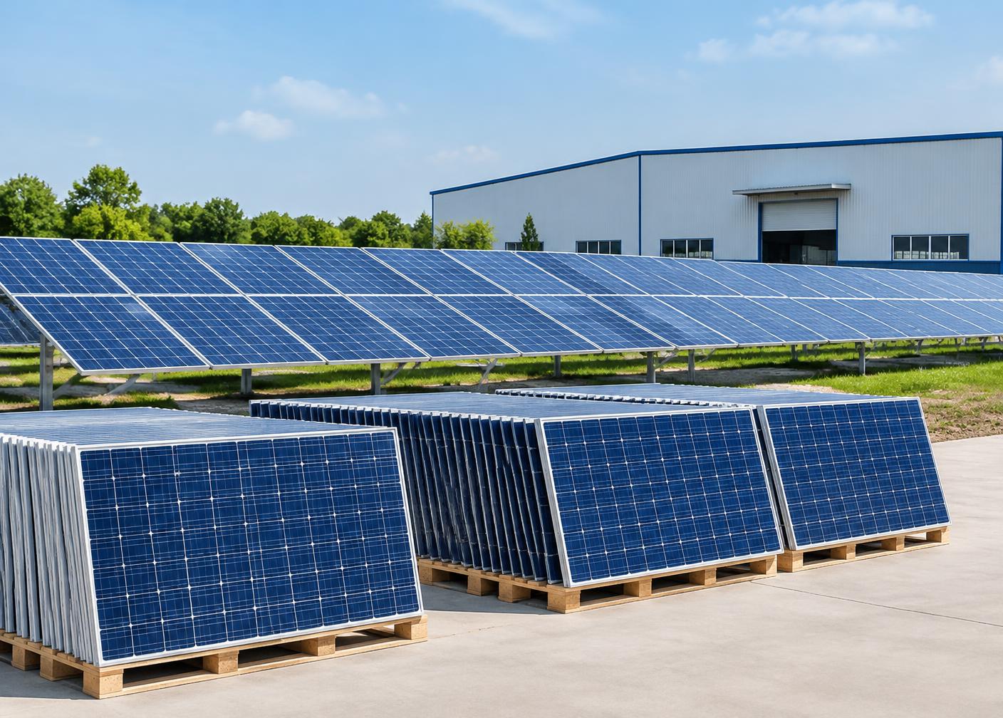 Solar installation and photovoltaic panels ready for dealership and distribution